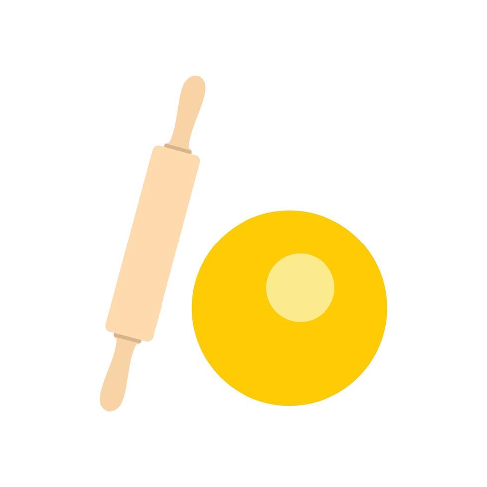 Dough and rolling pin icon, flat style vector