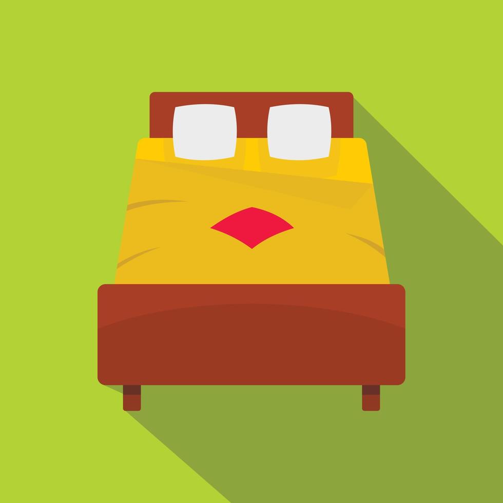Bed with yellow blanket icon, flat style vector