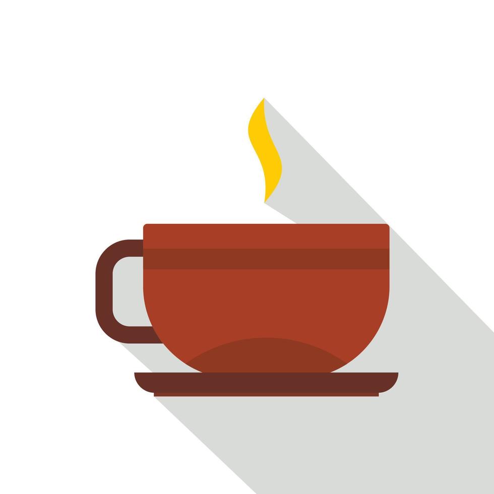 Brown tea cup and saucer icon, flat style vector