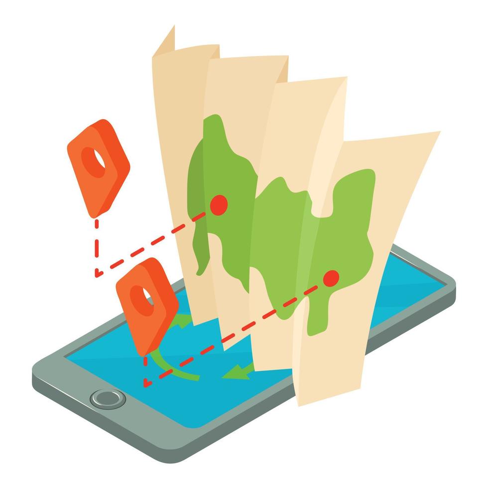 Online navigation icon isometric vector. Smartphone with geolocation app and map vector