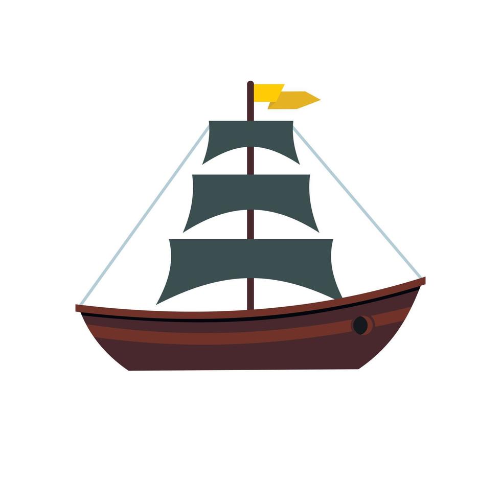 Boat with sails icon, flat style vector