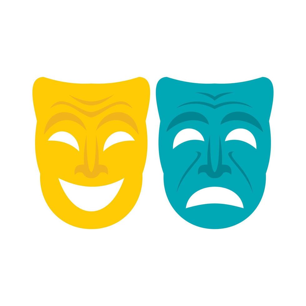 Happy and sad mask icon, flat style vector