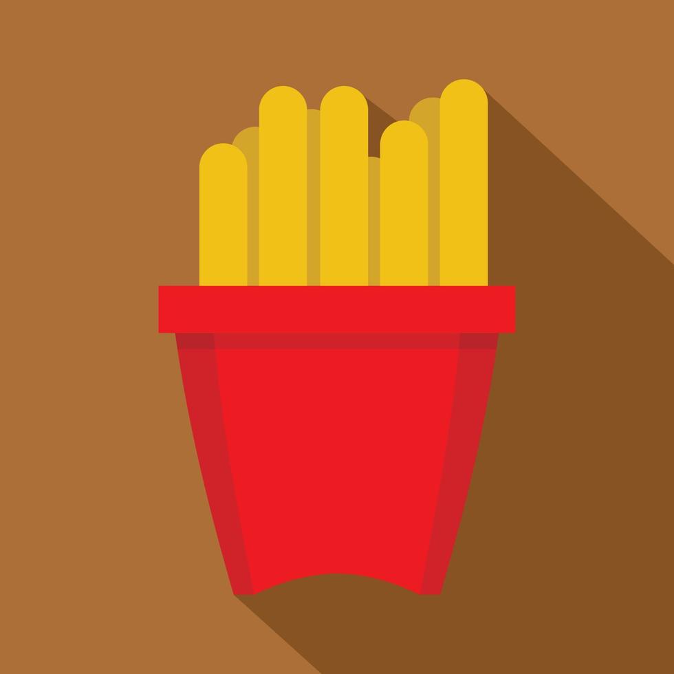 patatas fritas en un icono de caja roja, estilo plano vector