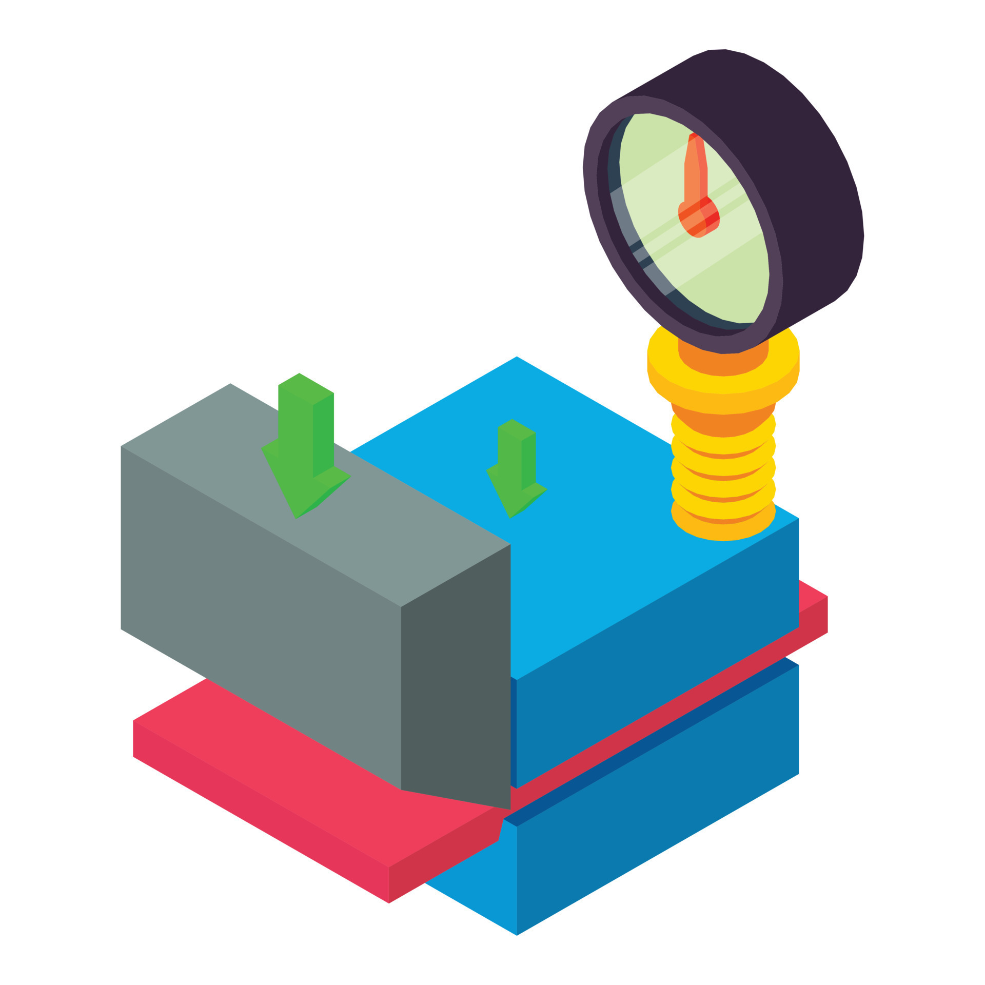 Shearing process icon isometric vector. Automatic hydraulic press ...