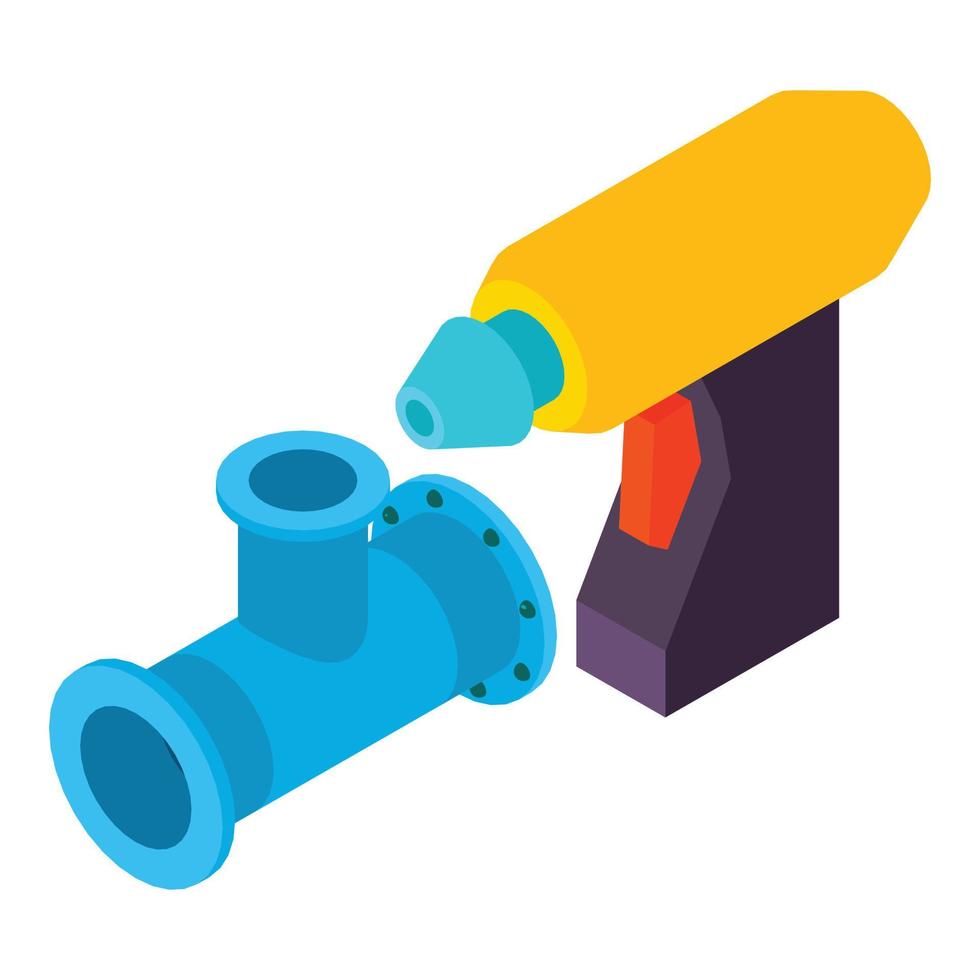 Welding tool icon isometric vector. Manual welding torch part of tee pipe icon vector