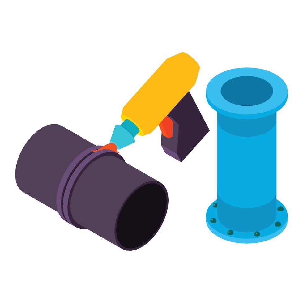 Welding work icon isometric vector. Modern manual welding torch and pipe icon vector