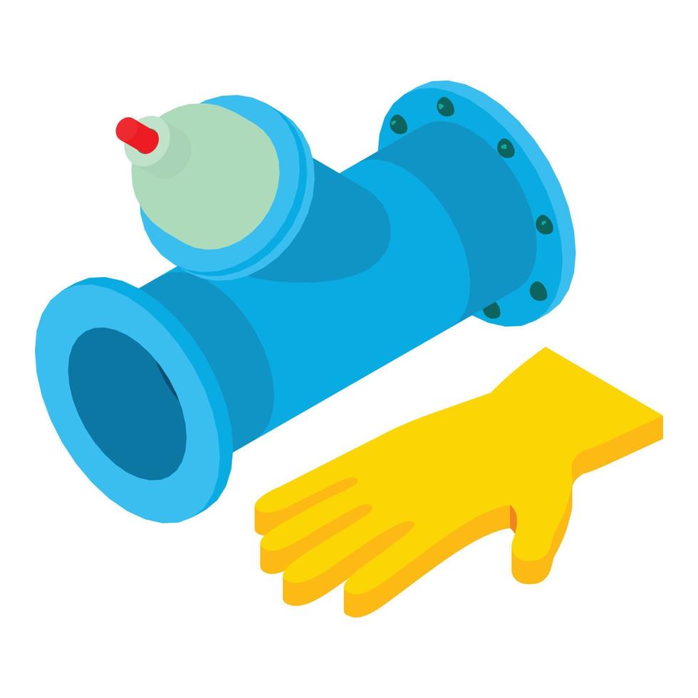 Repair work icon isometric vector. Protective glove and pipe without tap icon vector