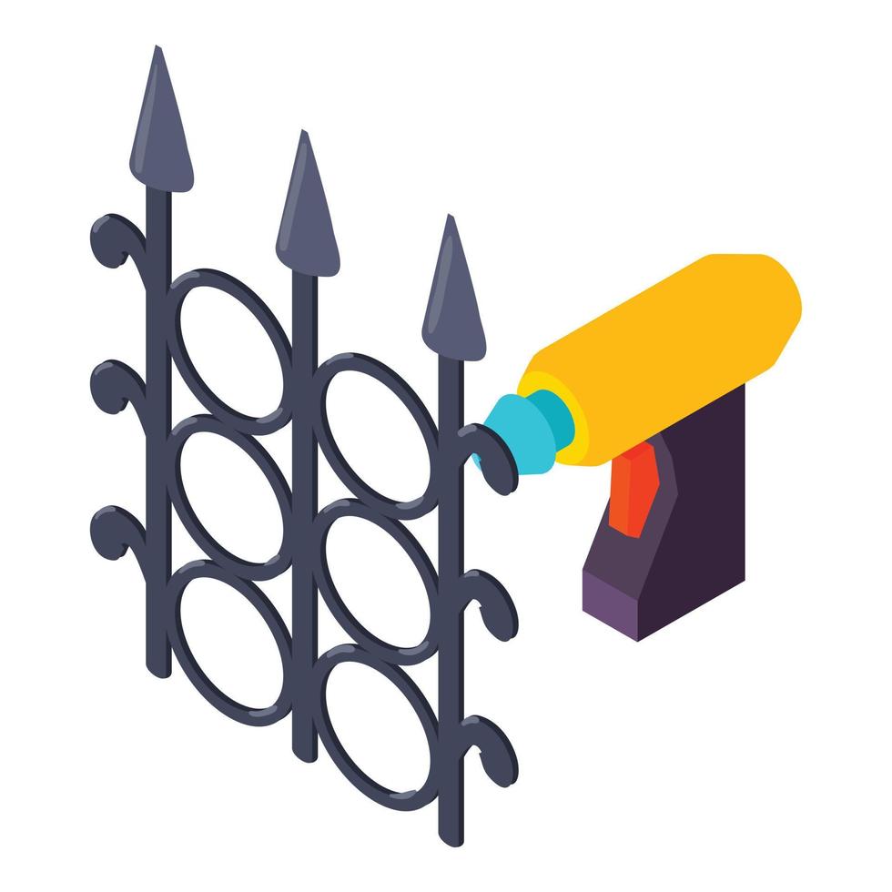 Welding tool icon isometric vector. Manual welding torch and wrought fence icon vector