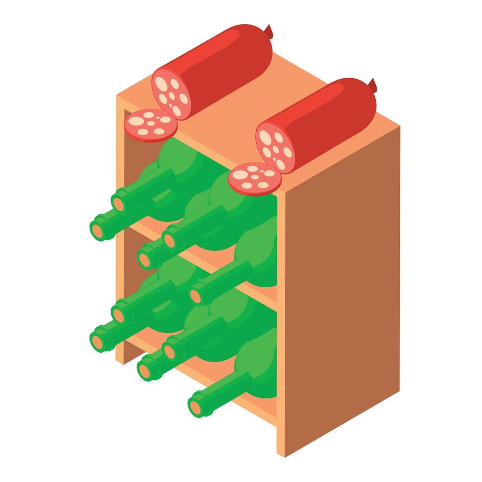 Wine degustation icon isometric vector. Bottle wine and sausage cutting on shelf vector