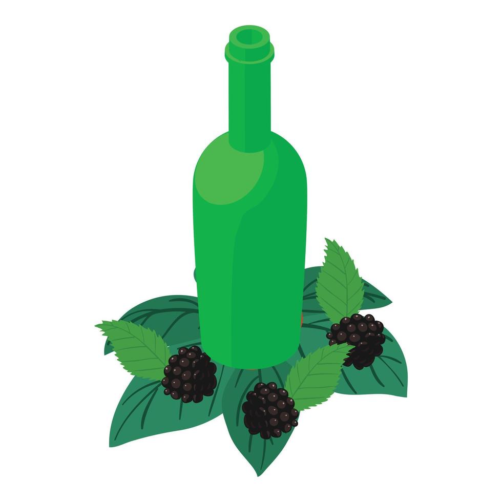 icono de bebida de mora vector isométrico. botella de vidrio verde e icono de mora