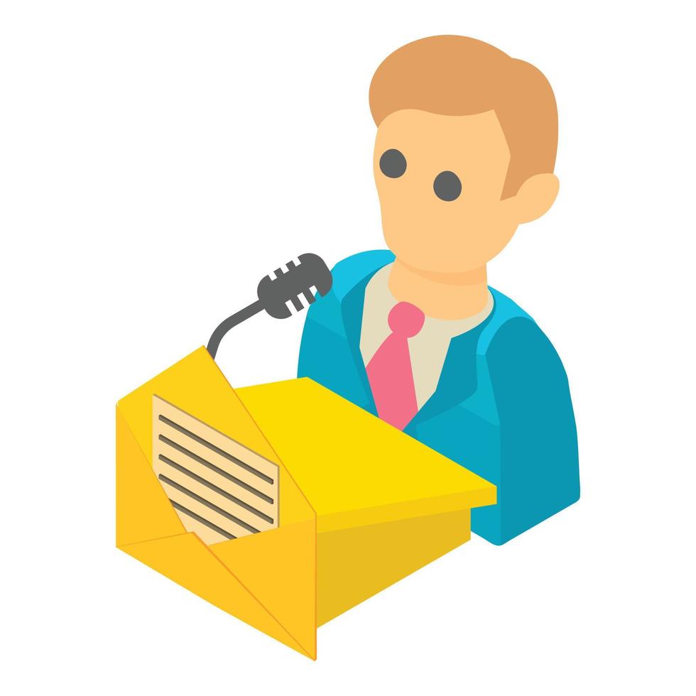 Candidate speech icon isometric vector. Election candidate behind the rostrum vector