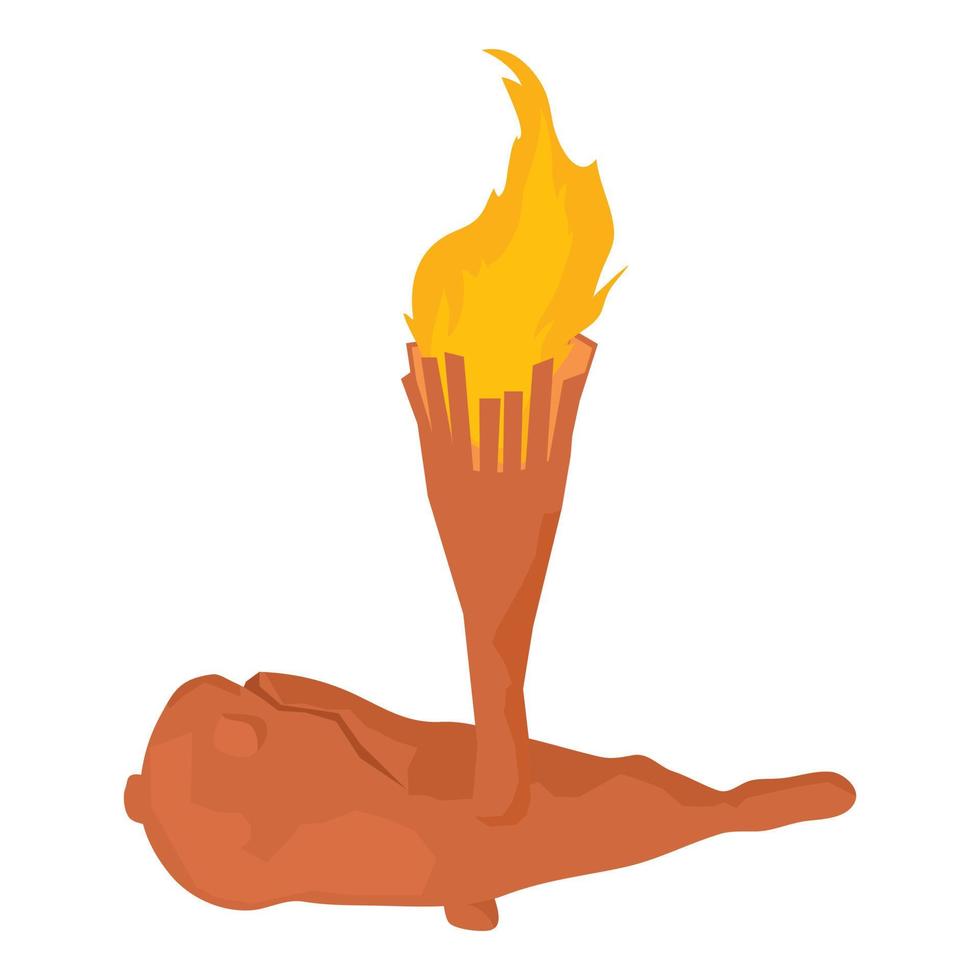 Stone age icon isometric vector. Burning ancient torch and stone age bludgeon vector