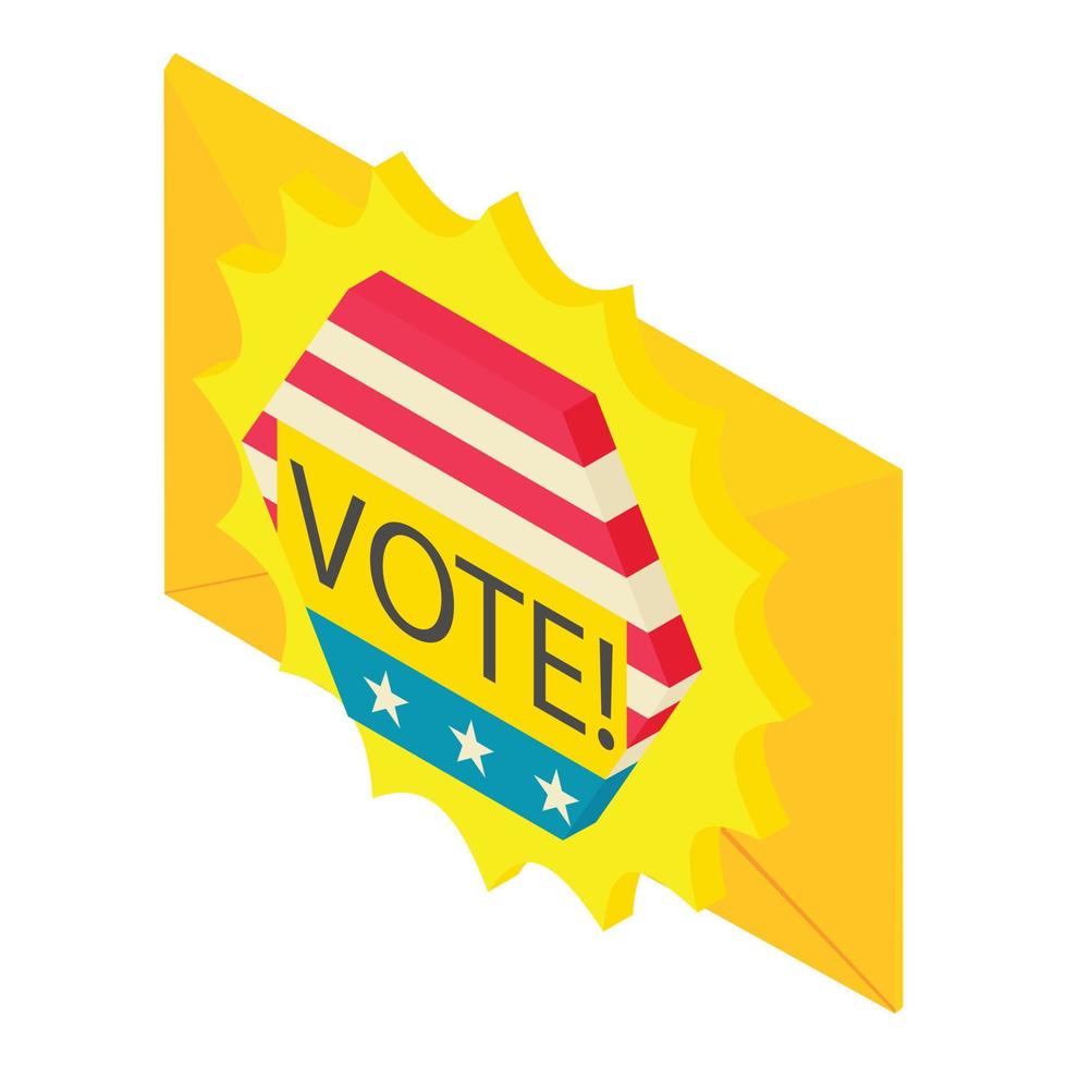 Vote icon isometric vector. Envelope and inscription vote on usa flag background vector