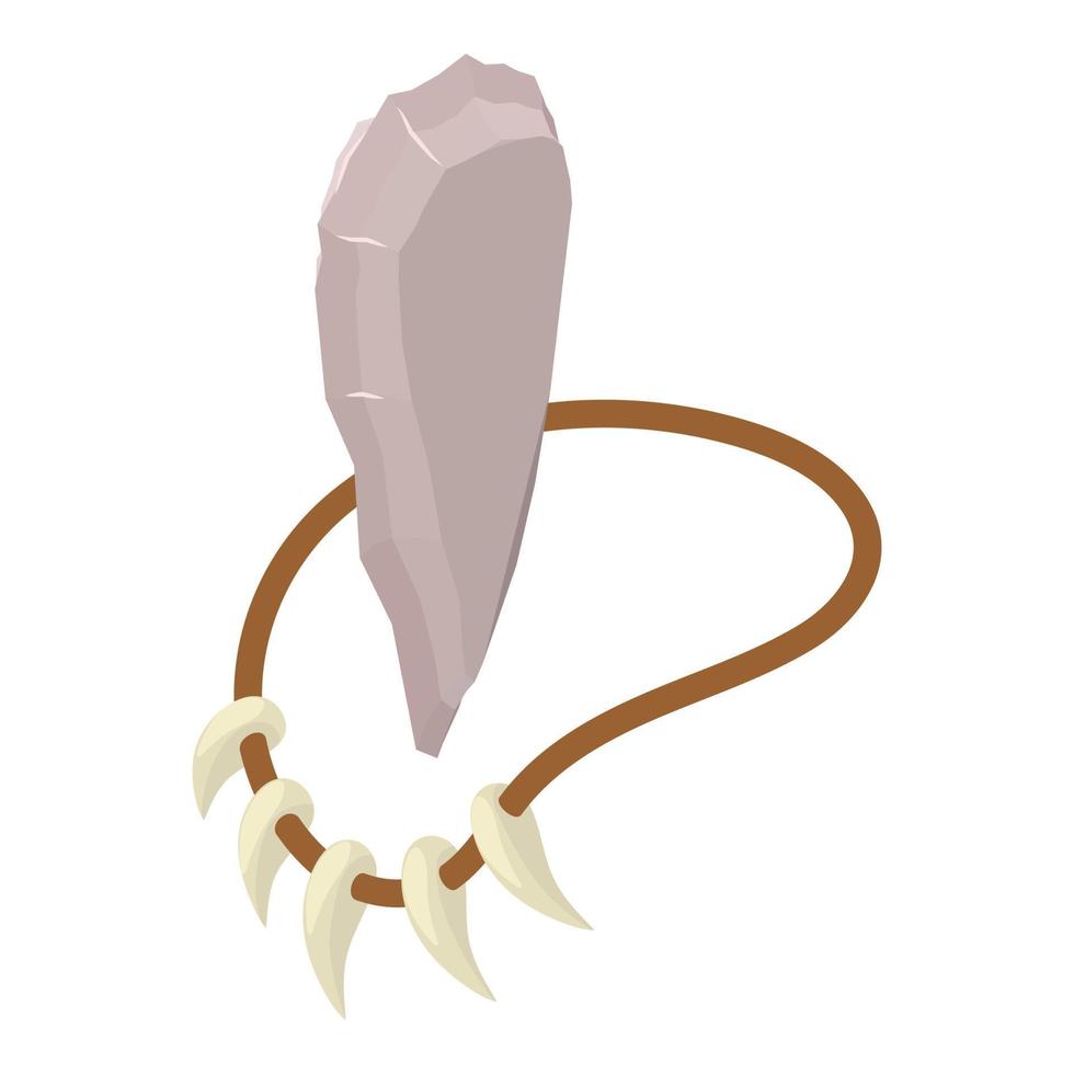 Primal accessory icon isometric vector. Necklace of teeth and spearhead of flint vector