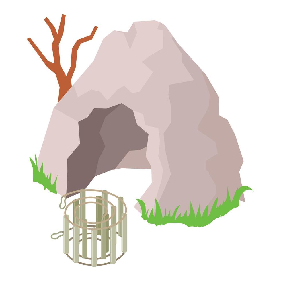 Speleological equipment icon isometric vector. Cave entrance and caving ladder vector