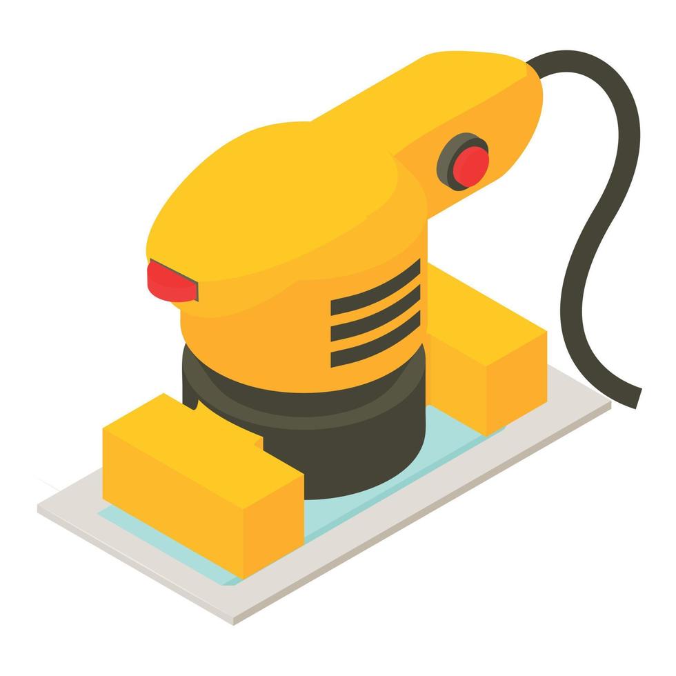 Electric tool icon isometric vector. Yellow sheet sander on work surface icon vector