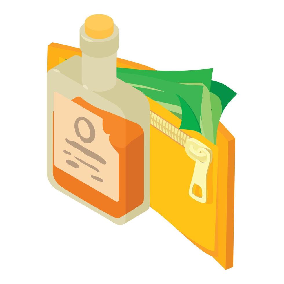 Western bar icon isometric vector. Bottle of liquor and wallet with money icon vector