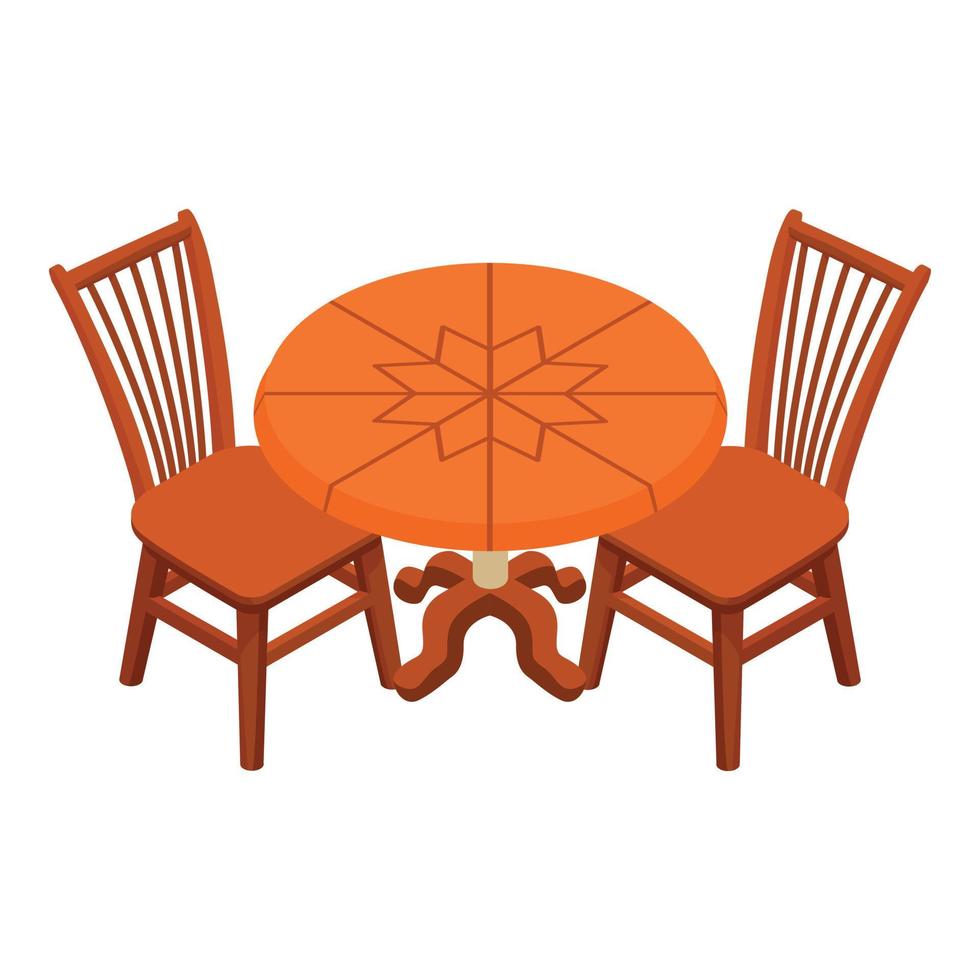 Dining furniture icon isometric vector. Wooden round dining table and chair icon vector