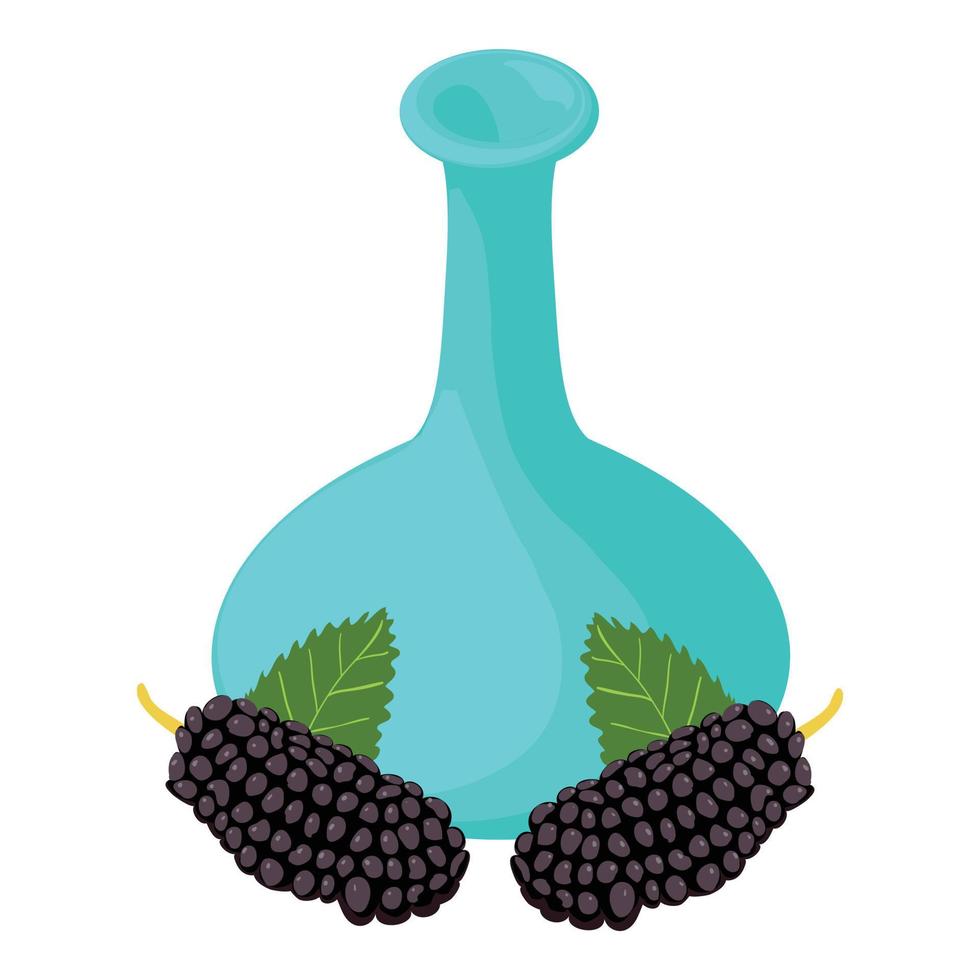 Vegetarian product icon isometric vector. Empty decanter and black mulberry icon vector
