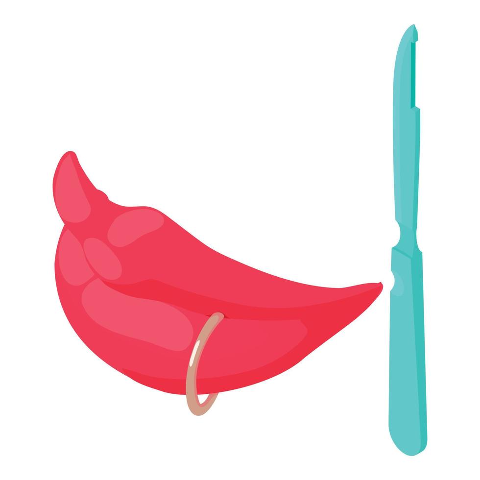 Lip piercing icon isometric vector. Female lip with piercing surgical instrument vector