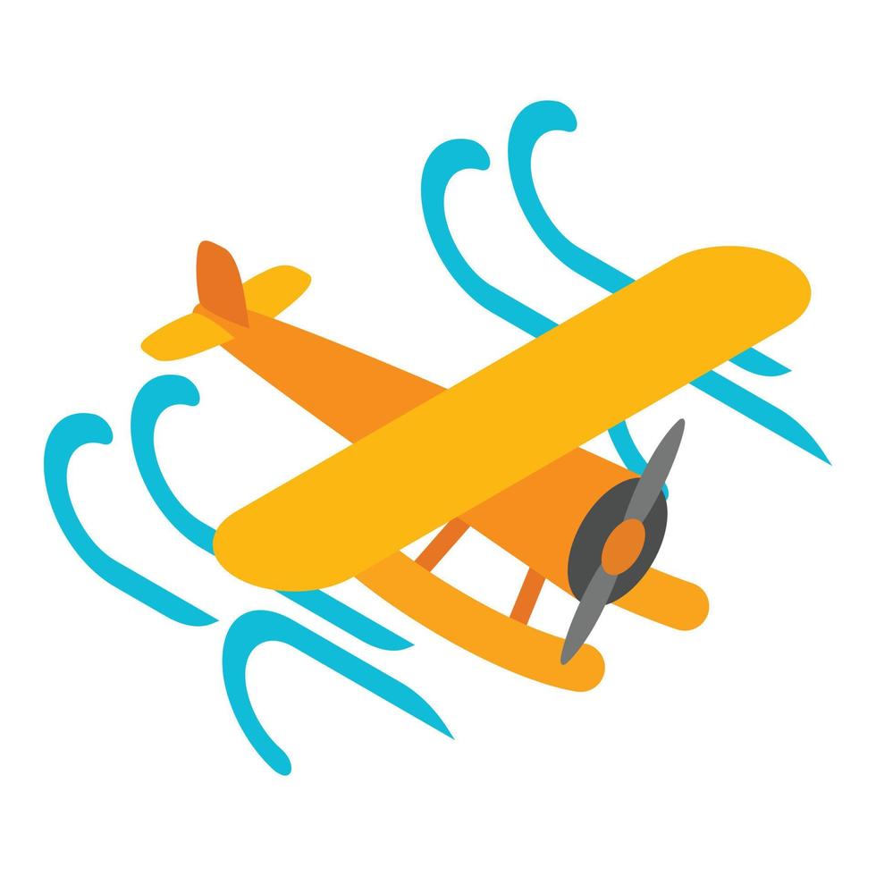 Hydroplane icon isometric vector. Single propeller seaplane flying in air flow vector