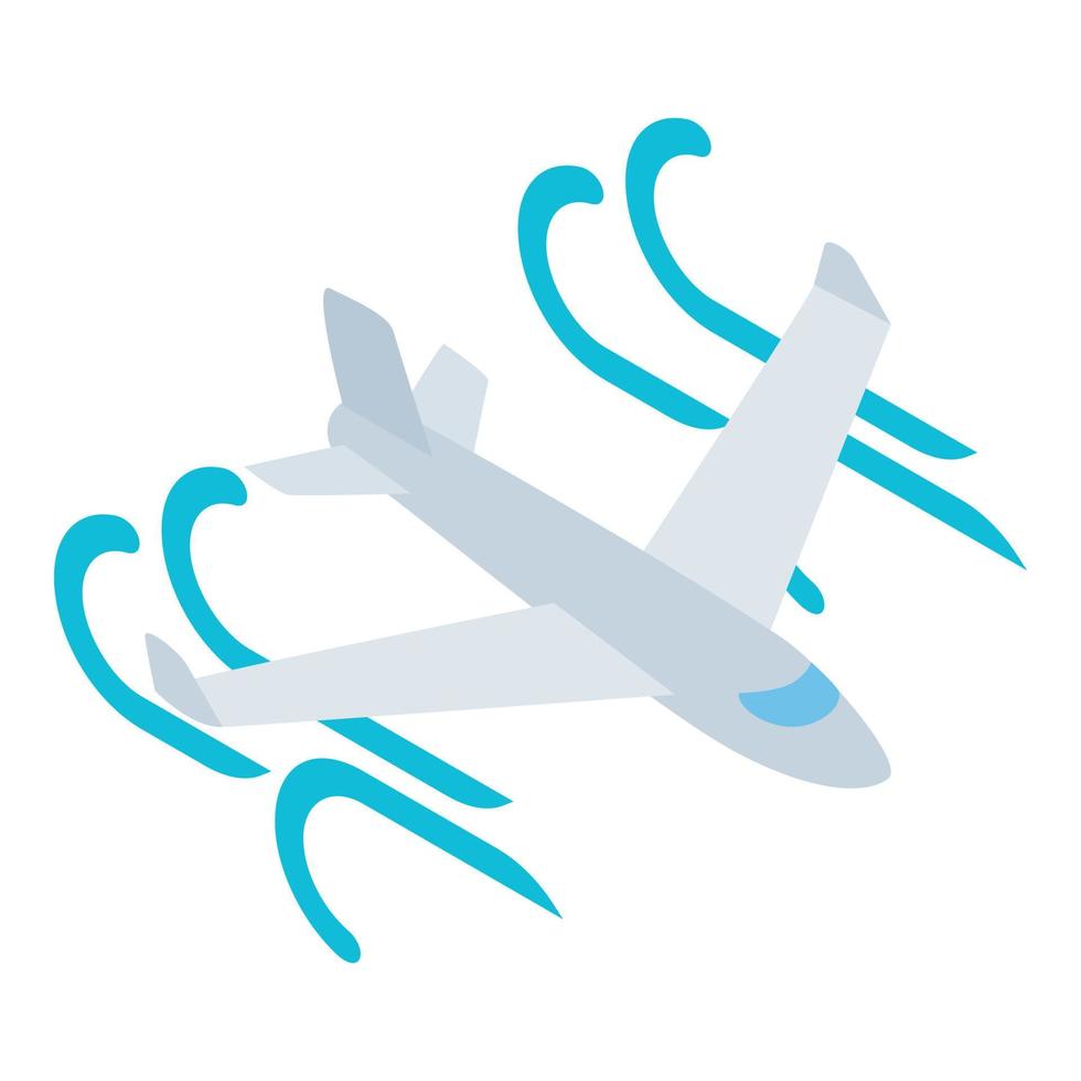 Passenger airliner icon isometric vector. Passenger aircraft flying in air flow vector