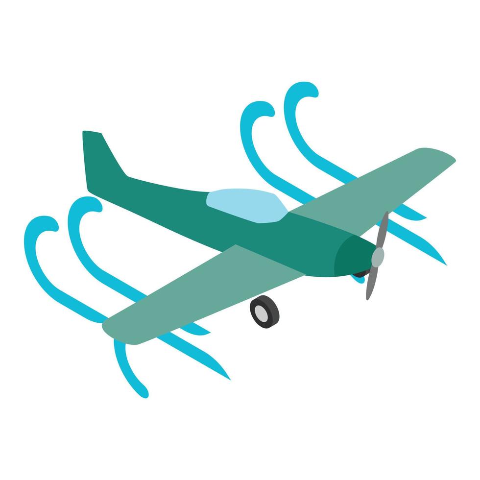 Propeller plane icon isometric vector. Green airplane flying in air flow icon vector