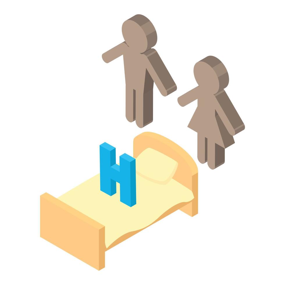 Hotel service icon isometric vector. Letter h on bed and couple people icon vector