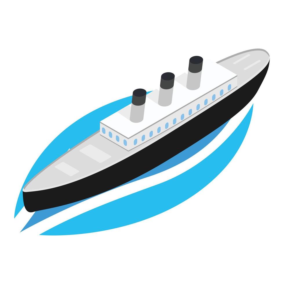 Steamship icon isometric vector. Old steam cruise ship with three smoke stack vector