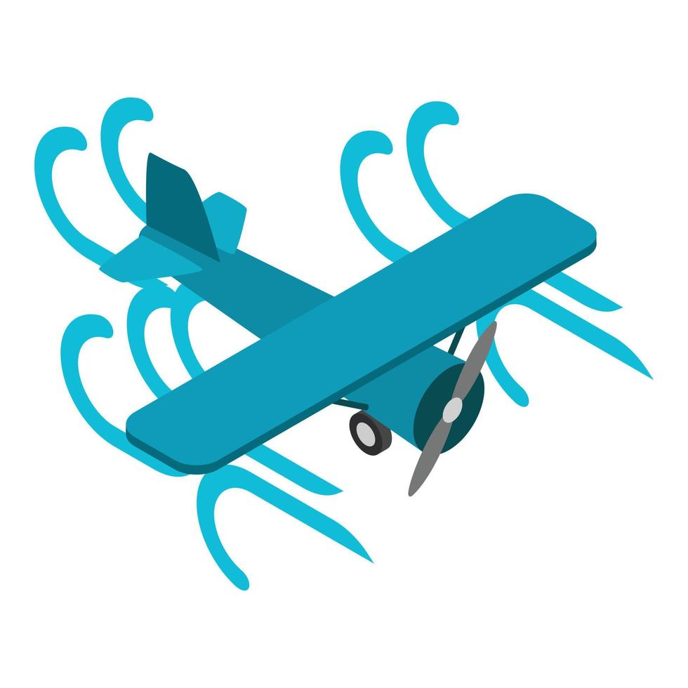 Propeller airplane icon isometric vector. Blue airplane flying in air flow icon vector