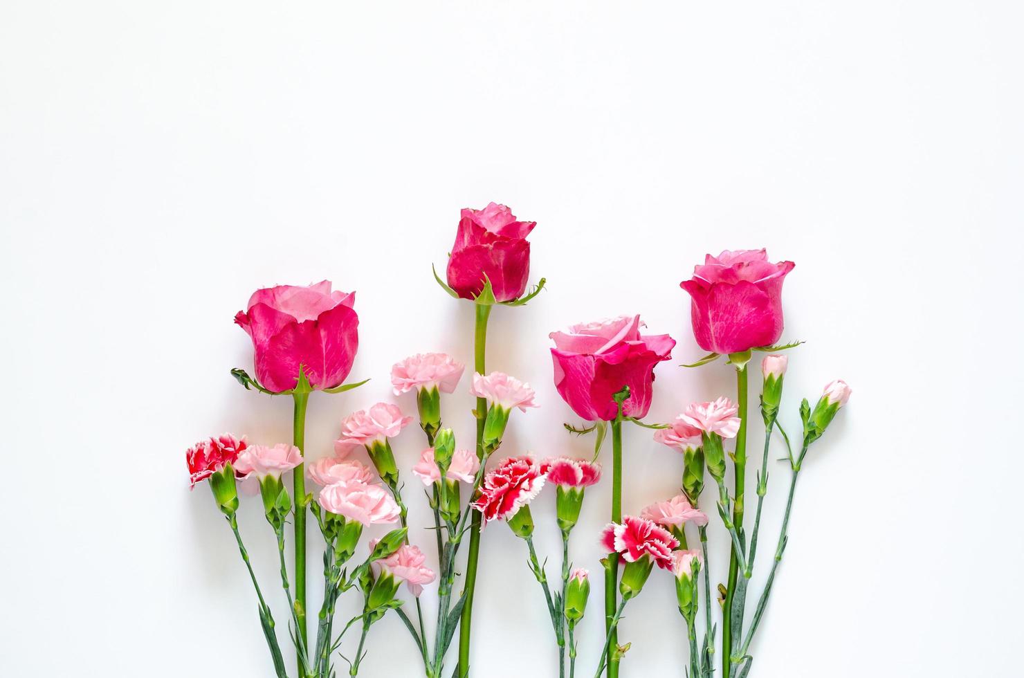 flores de colores sobre fondo blanco para el concepto de aniversario o día de san valentín. foto