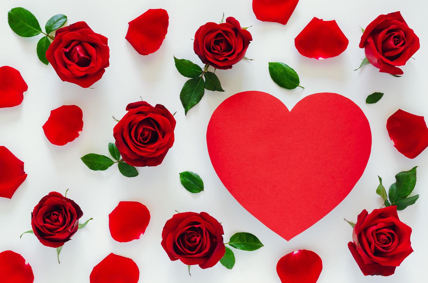 Forma de corazón hecha con pétalos de rosas rojas naturales