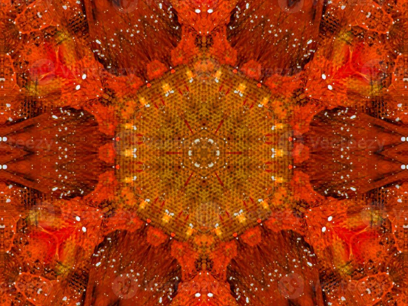Colorful red fire kaleidoscope background abstract flower and symmetric pattern photo