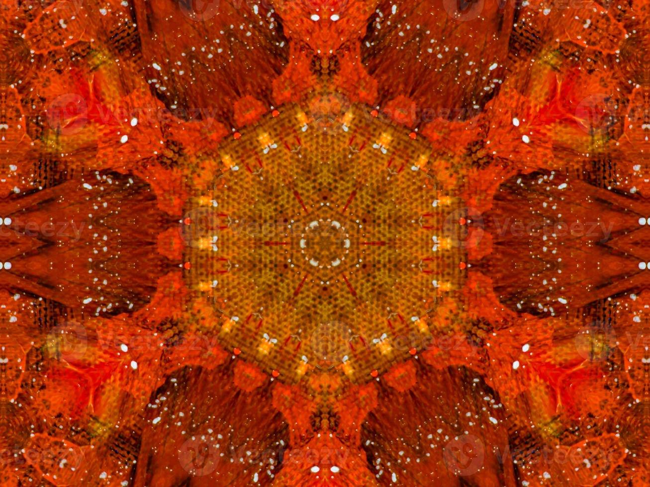 Colorful red fire kaleidoscope background abstract flower and symmetric pattern photo