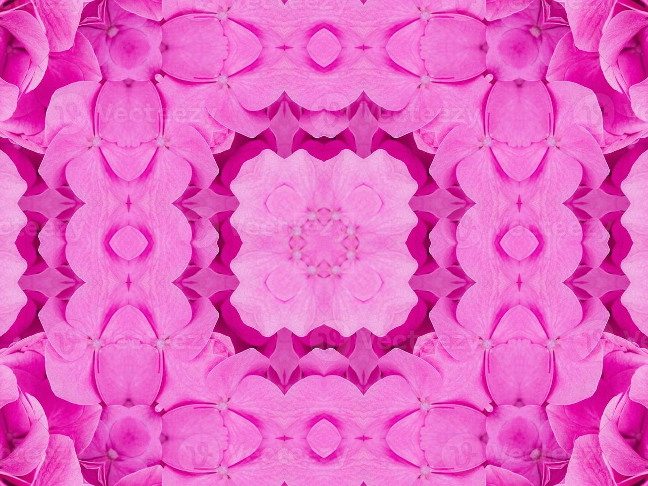 Magenta floral kaleidoscope pattern. Pink flower abstract unique and aesthetic background photo