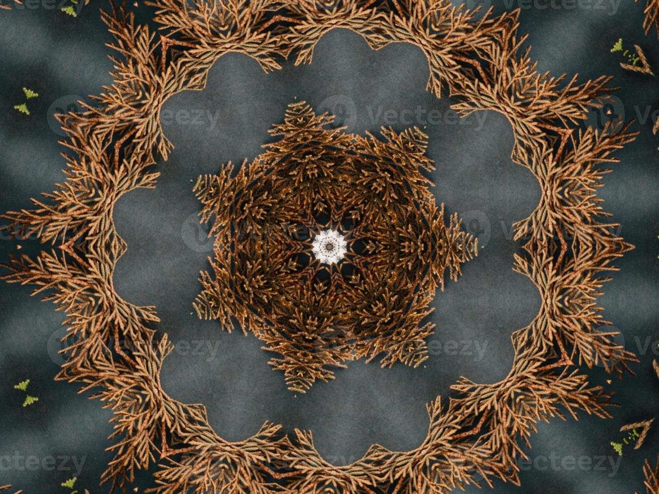 Black abstract kaleidoscope background with leaves ornament for christmas vibes pattern photo