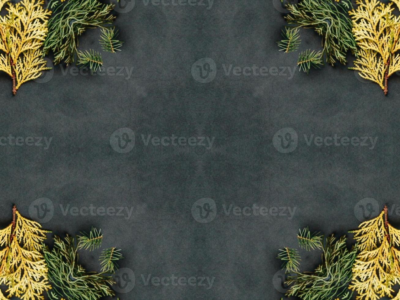 Black abstract kaleidoscope background with leaves ornament for christmas vibes pattern photo