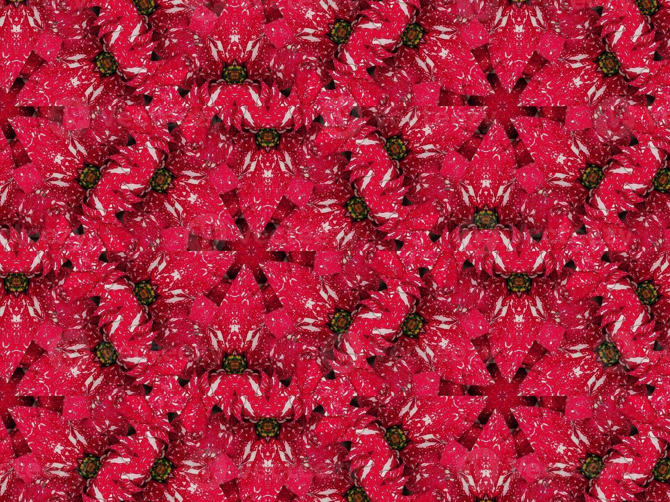 Red floral kaleidoscope background abstract unique and symmetric pattern for christmas vibes photo
