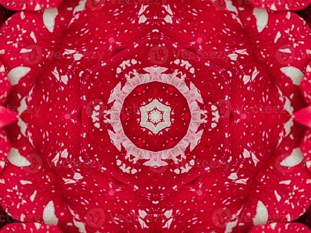 Red floral kaleidoscope background abstract unique and symmetric pattern for christmas vibes photo