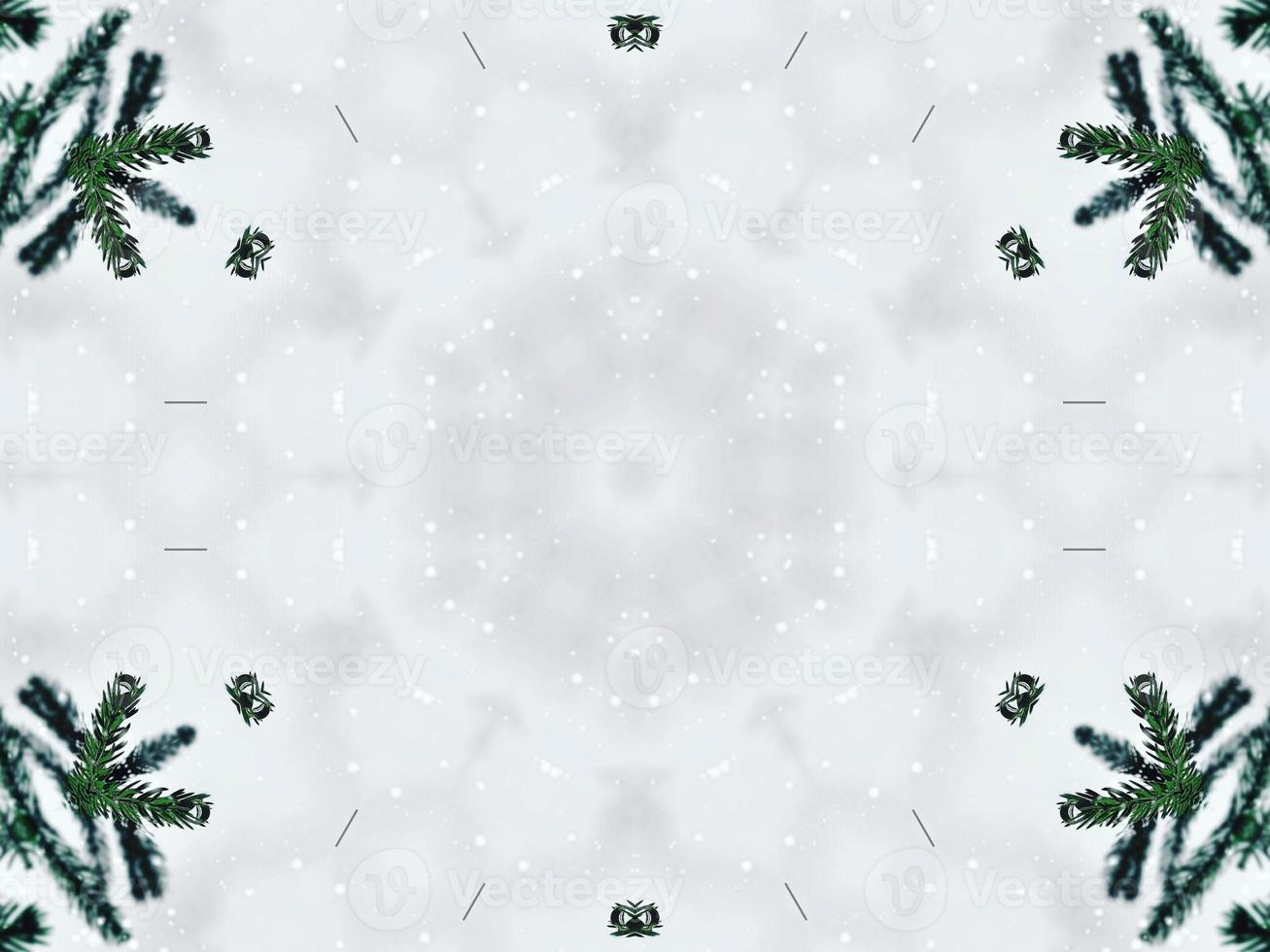 Blurry green leaves kaleidoscope background abstract flower and symmetric pattern for christmas vibes photo