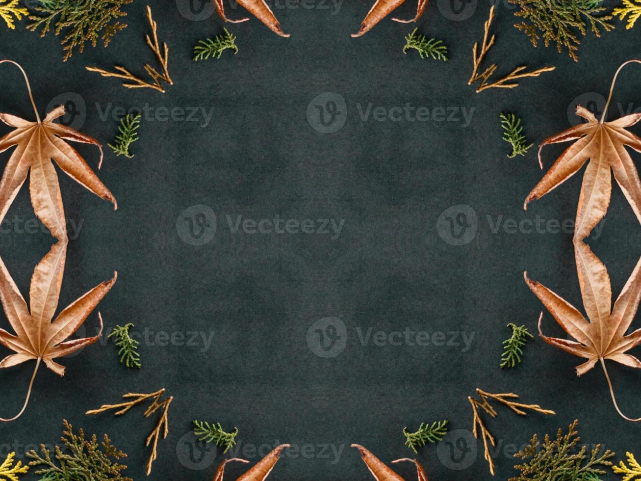 Black abstract kaleidoscope background with leaves ornament for christmas vibes pattern photo