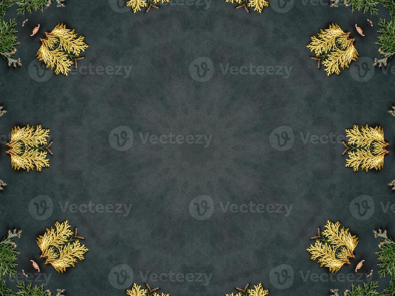 Black abstract kaleidoscope background with leaves ornament for christmas vibes pattern photo