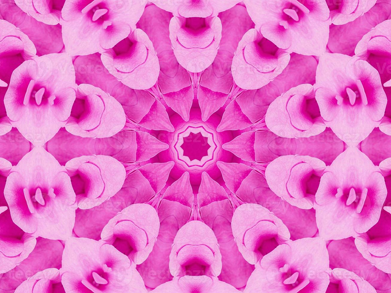 Magenta floral kaleidoscope pattern. Pink flower abstract unique and aesthetic background photo