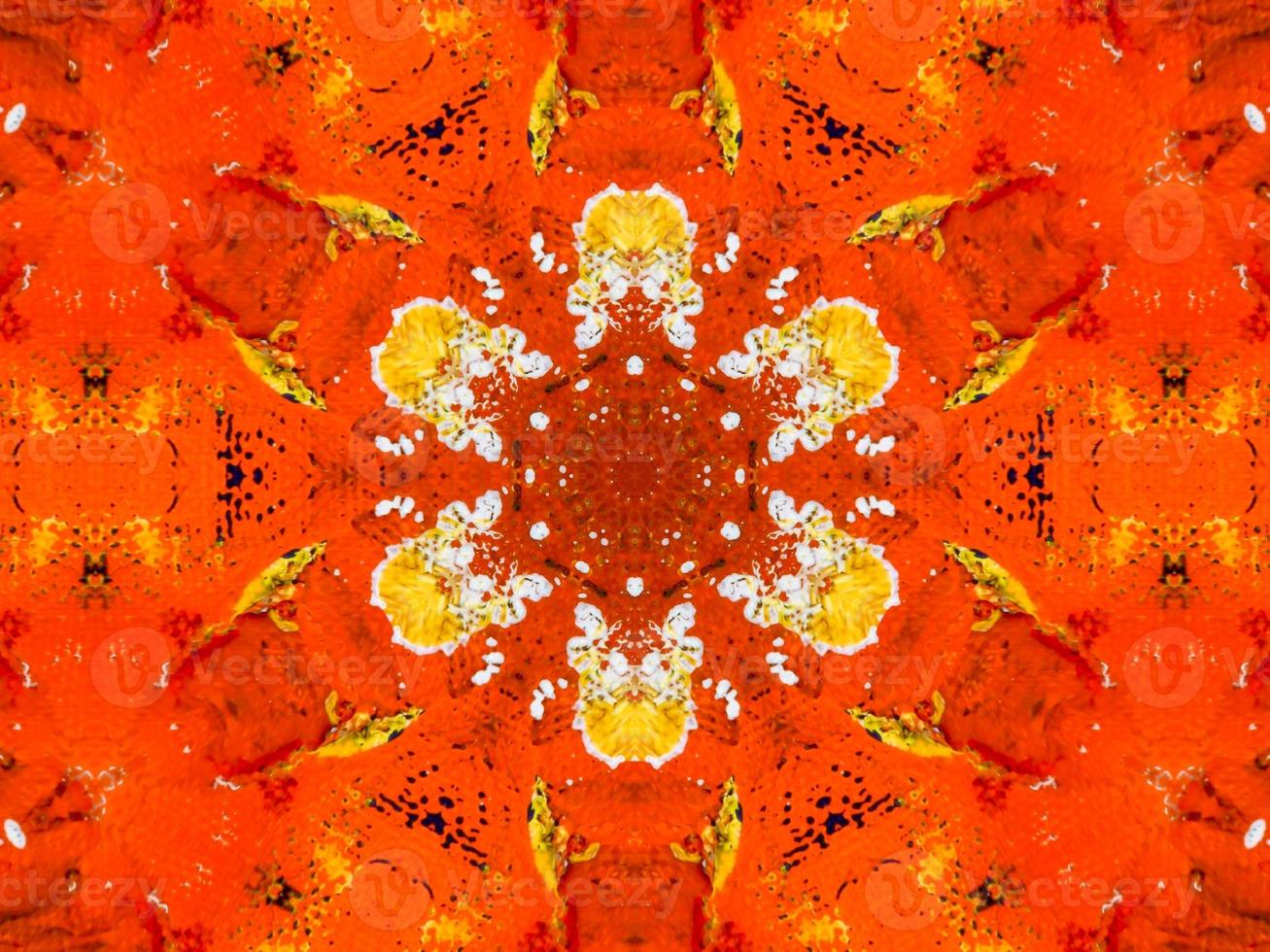 Colorful red fire kaleidoscope background abstract flower and symmetric pattern photo