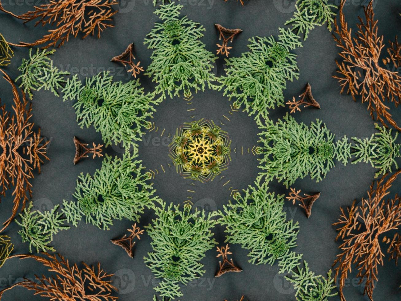 Black abstract kaleidoscope background with leaves ornament for christmas vibes pattern photo