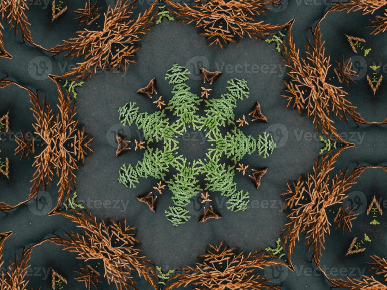 Black abstract kaleidoscope background with leaves ornament for christmas vibes pattern photo