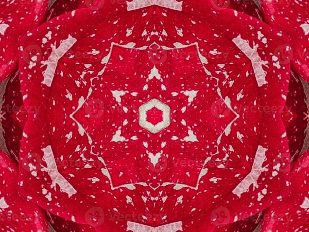 Red floral kaleidoscope background abstract unique and symmetric pattern for christmas vibes photo