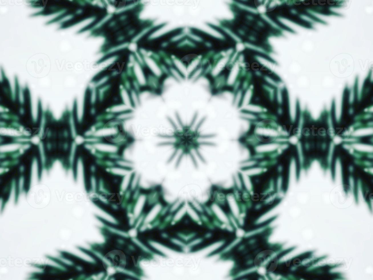 Blurry green leaves kaleidoscope background abstract flower and symmetric pattern for christmas vibes photo