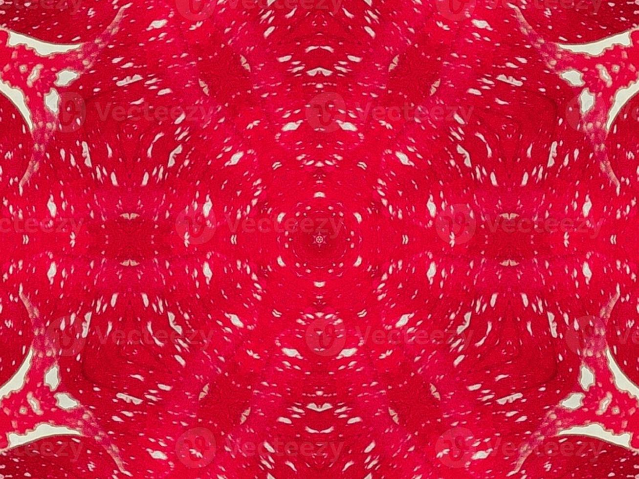 Red floral kaleidoscope background abstract unique and symmetric pattern for christmas vibes photo
