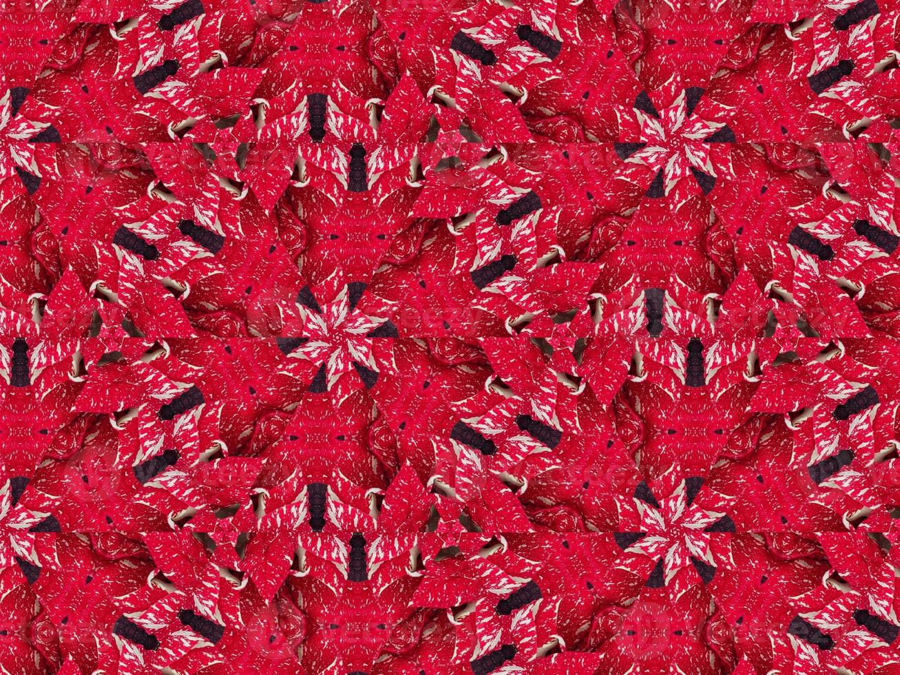 Red floral kaleidoscope background abstract unique and symmetric pattern for christmas vibes photo